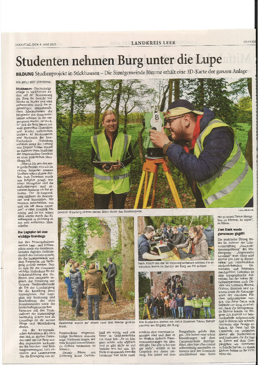 Pressebericht zur Hauptvermessungsübung 2023 der Ostfriesenzeitung vom 9.5.23