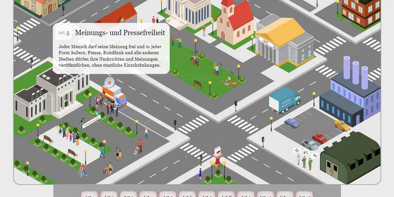 Visualisierung der Grundrechte, der ersten 19 Artikel des Grundgesetzes (Abb.: Screenshot)