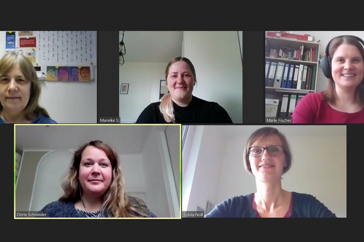 Teamsitzung der Gleichstellungsstelle per Videokonferenz (v.li.) oben: Brigitte Kühn, Mareike Sprock und Marie Fischer; unten: Dörte Schneider und Sylvia Noll