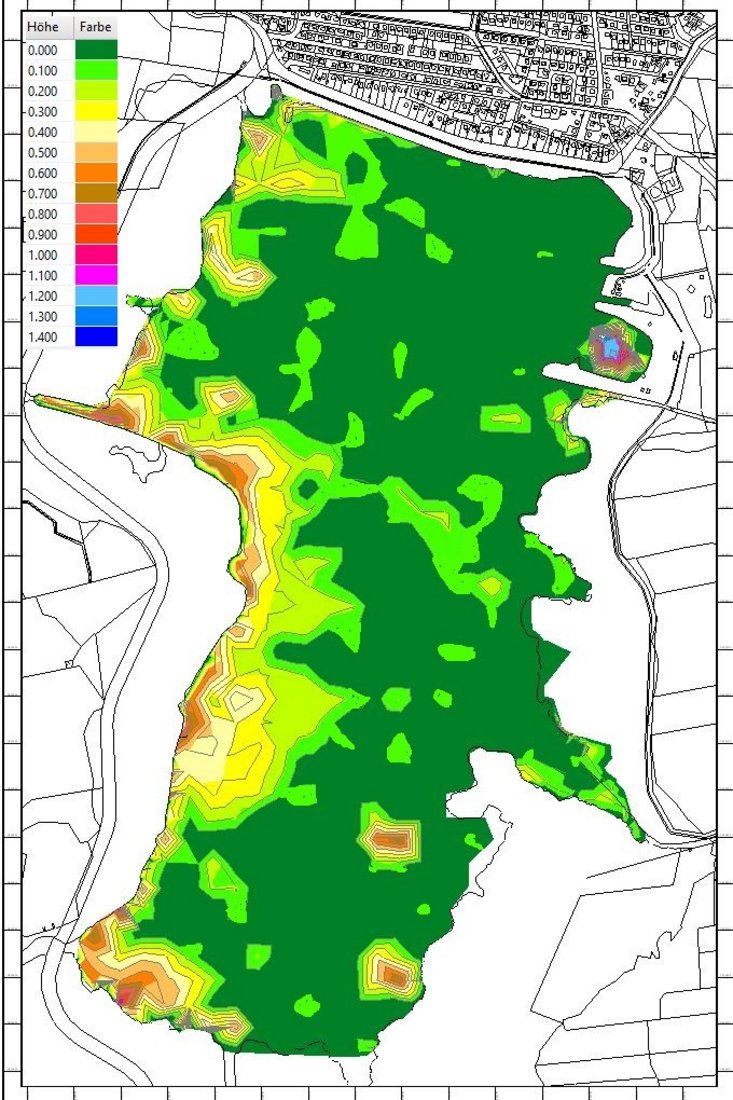 Grafik zur Schlickmächtigkeit als Höhenschichtendarstellung mit ALK im Hintergrund
