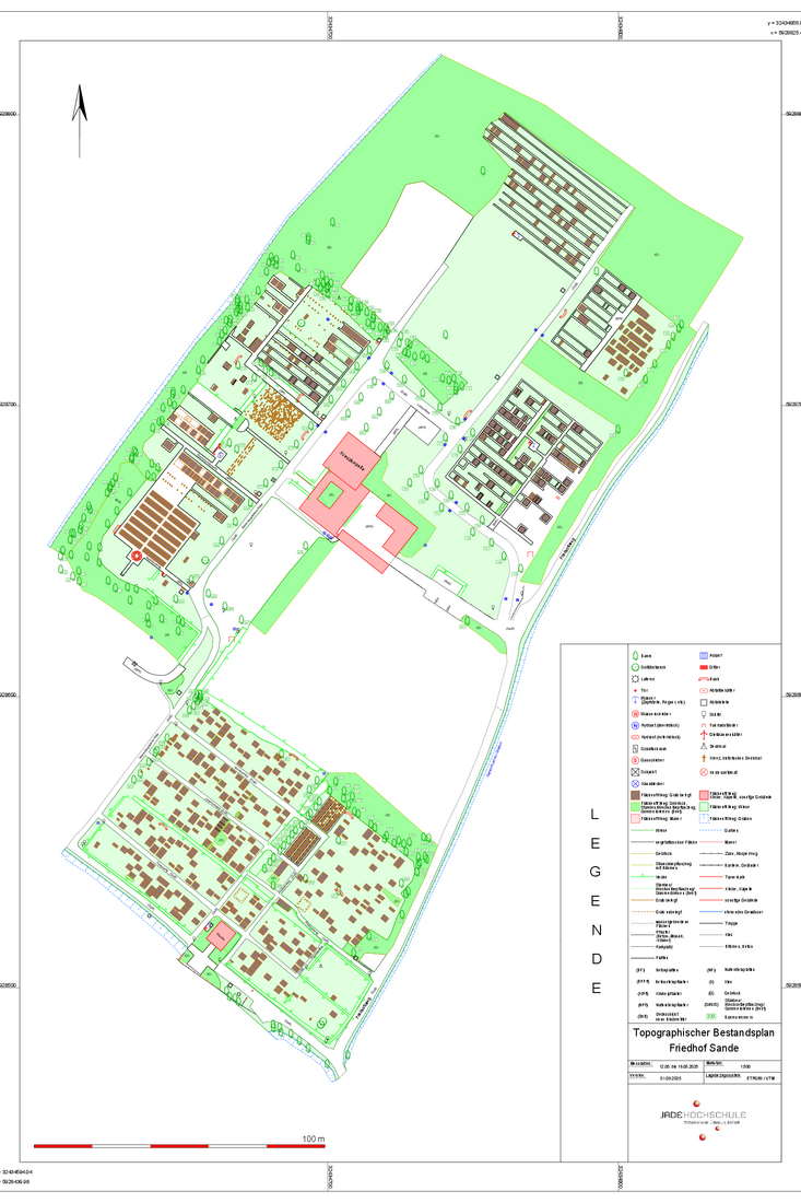 Bestandsplan 1:500 der Hauptvermessungsübung 2025 vom Friedhof Sande