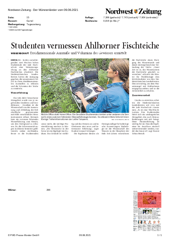 Pressebericht über die Hauptvermessungsübung 2021 der NWZ