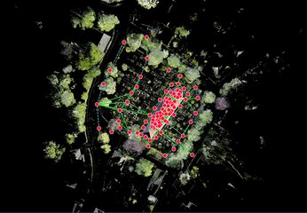 Laserscanning-Standpunkte für die Vermessung des Kirchhofs  der St.-Stephanus-Kirche in Schortens