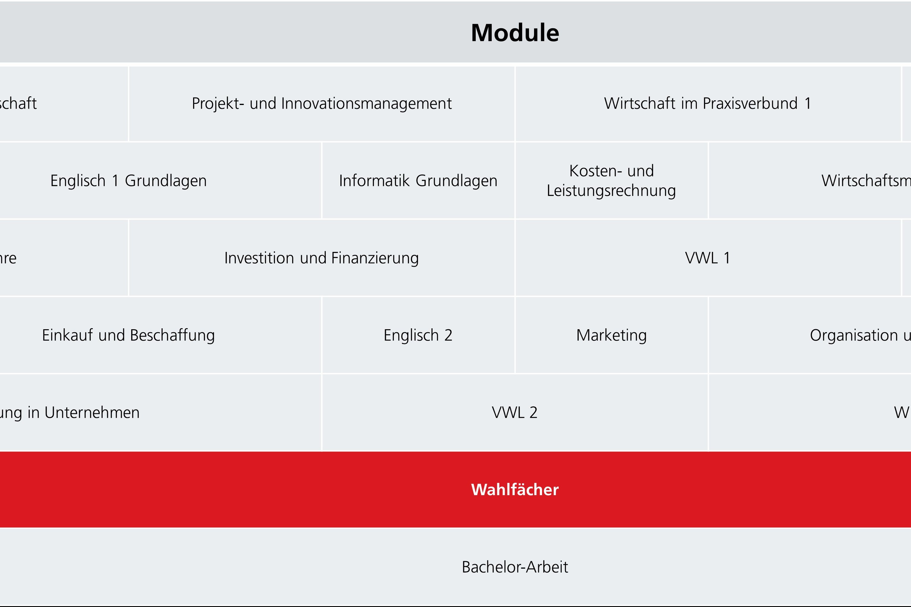 Modulübersicht über den Studiengang „Betriebswirtschaft im Praxisverbund"