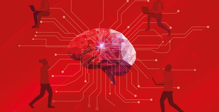 Vernetztes Gehirn mit interagierenden Personen 