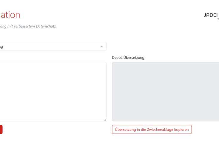 Screenshot der Startseite von Jade Translation