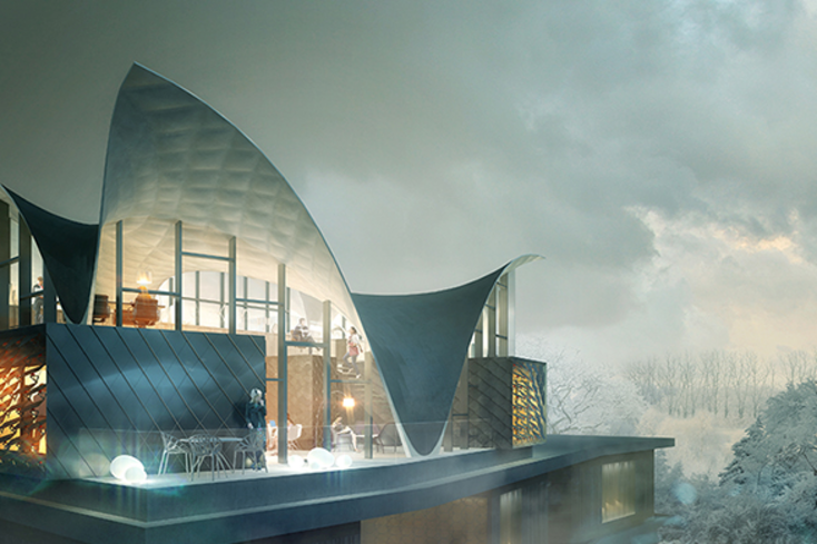 NEST HiLo: Die Innovationseinheit zur Entwicklung nachhaltiger architektonischer Lösungen ist Teil der Forschungs- und Demonstrationsplattform NEST in Dübendorf/Schweiz. Foto: render by Doug&Wolf courtesy of supermanoeuvre and BRG