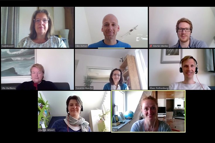Screenshot von der wöchentlichen Team-Sitzung: Die Zentrale Studienberatung bleibt im Gespräch (im Bild fehlt Peter Koppermann). 