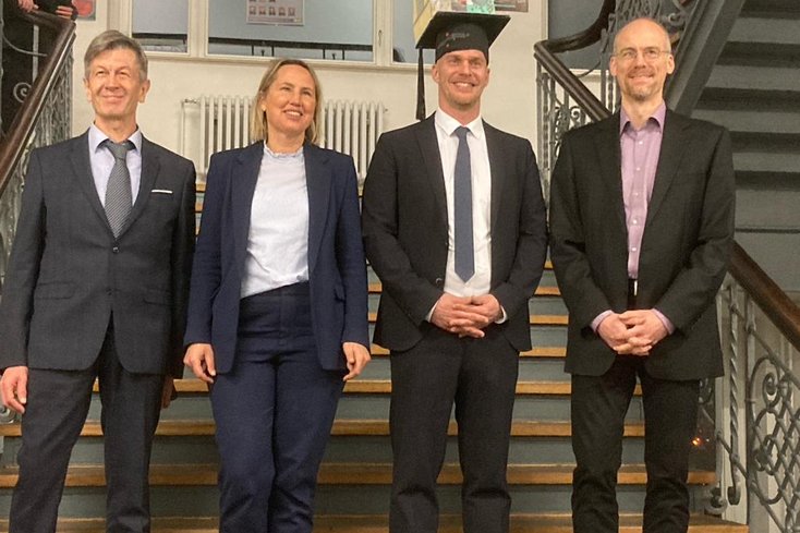 Prüfungskommission (v. l.): Prof. Dr. Jörg Härtel; Prof. Dr. Anica Meins-Becker, Dr. Christian Heins, Prof. Dr. Anders (Foto: Jade HS)