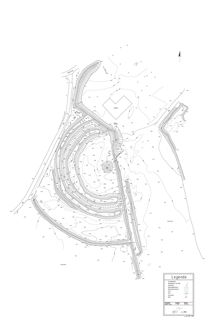 Lageplan 1:250 mit den Messergebnissen von 2012