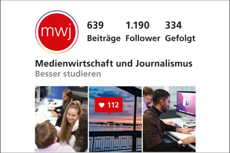 Instagramseite des Studiengangs Medienwirtschaft und Journalismus in Postkartenoptik