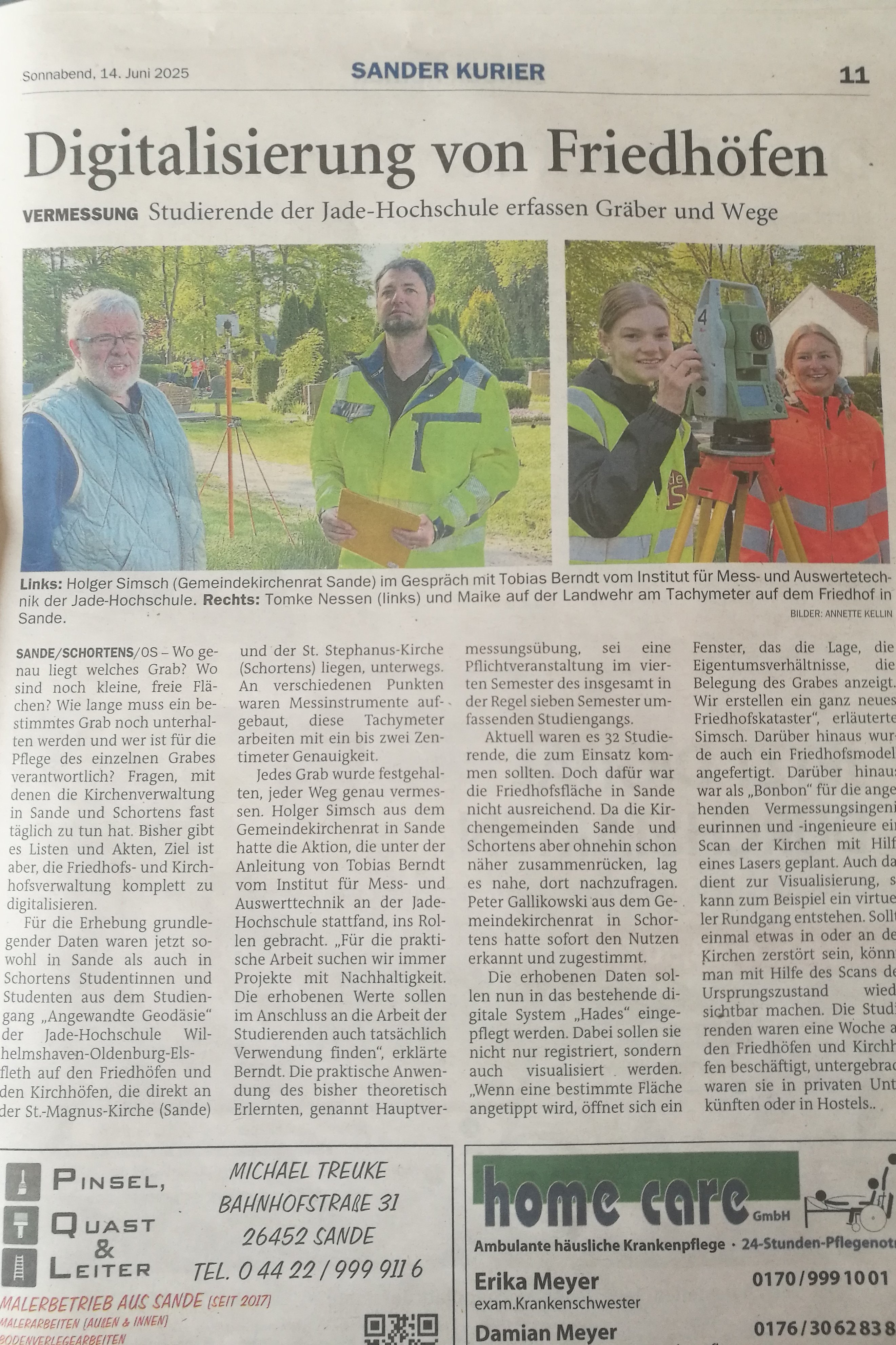 Presseartikel über die Hauptvermessungsübung 2025 Sander Kurier