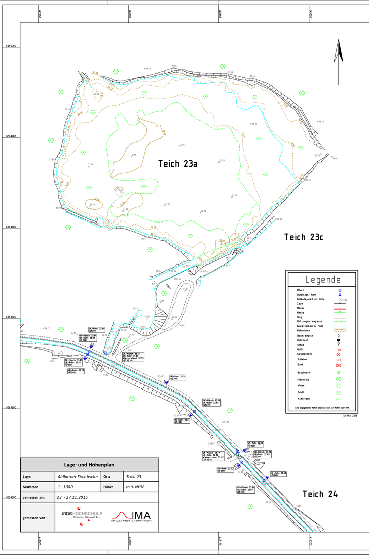Lage- und Höhenplan in 1:1000 einer der Ahlhorner Fischteiche