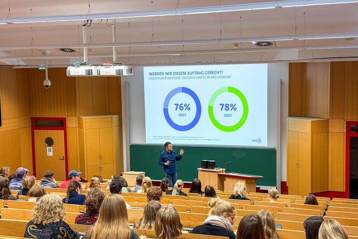 Dr. Christoph Rosenthal während seines Vortrages am Campus Wilhelmshaven (Bild: Jade HS/Niklas Brünagel)