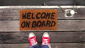 Fußabstreifer mit der Aufschift Welcome on Board