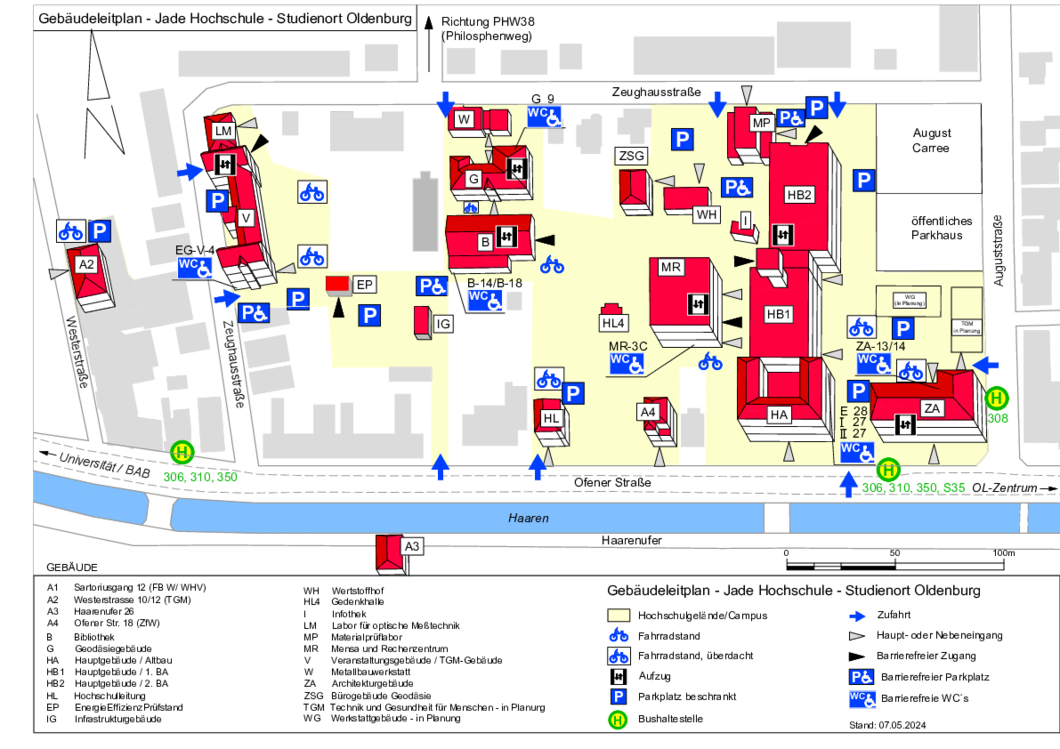 Lageplan der Gebäude am Campus Oldenburg