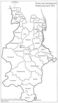 Quelle: Eckhardt,A. & Schmidt,H.: Geschichte des Landes Oldenburg. 1987 Karte: Ämter des Herzogtums Oldenburg nach 1814