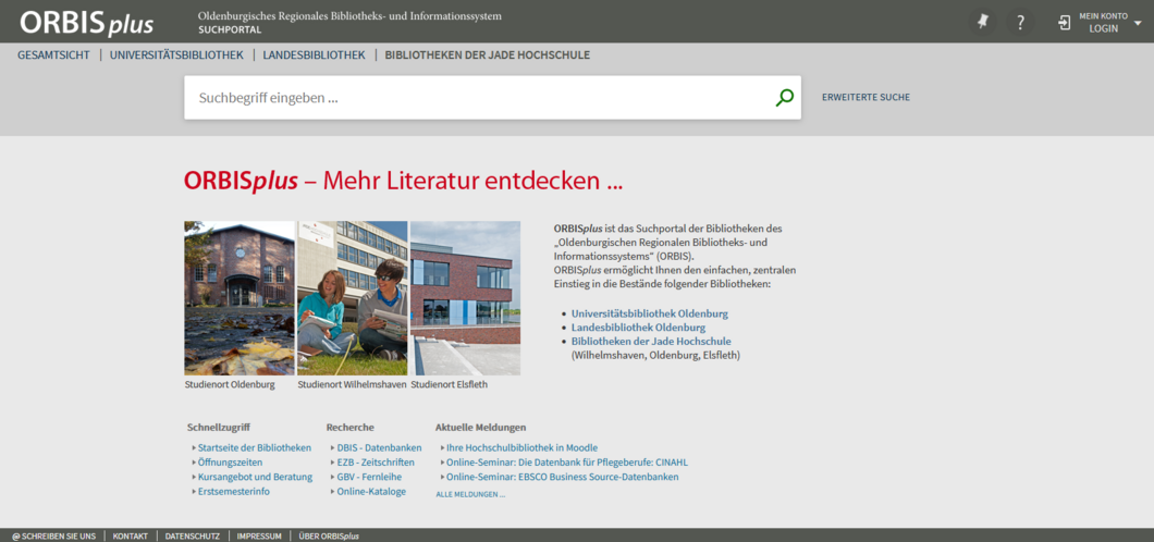 Startseite von ORBISplus
