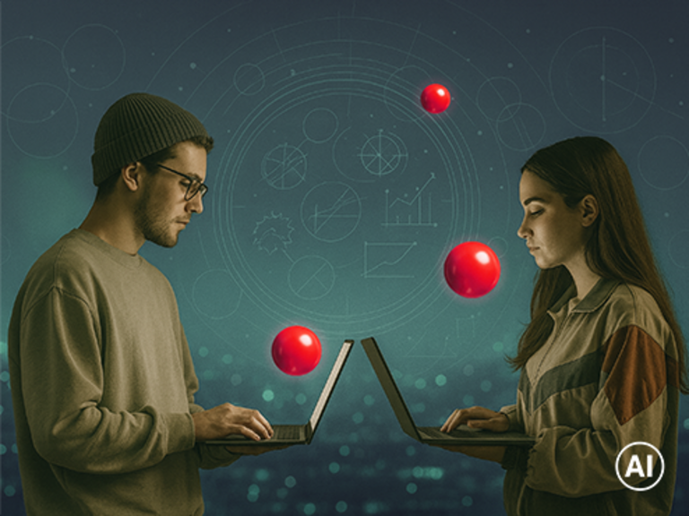 KI-generiertes Bild - Zwei Studierende mit Laptops