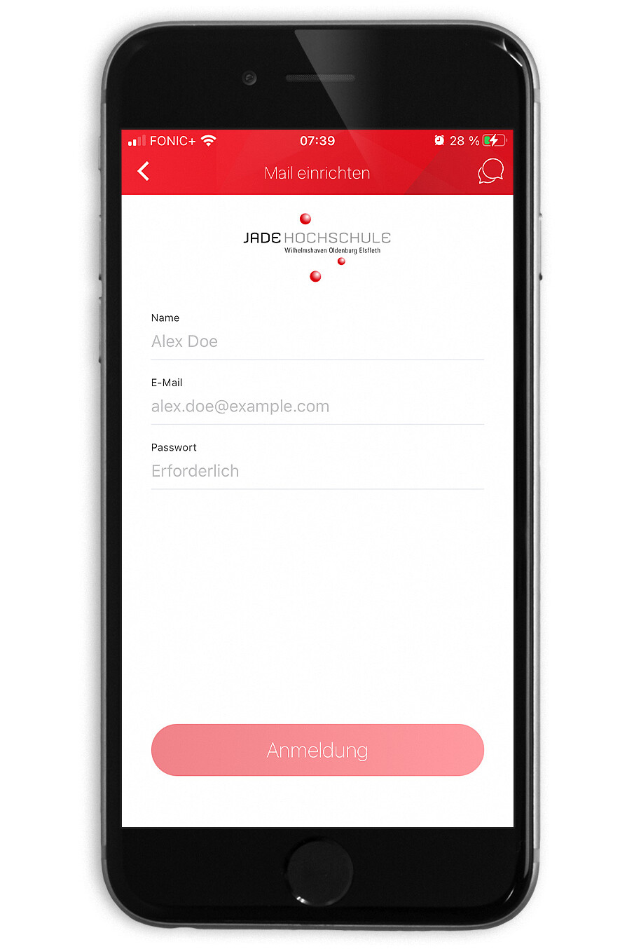 Mockup IPhone mit Seitenansicht für Mail der Uni Now App
