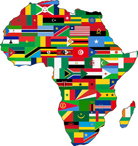 Umriss des afrikanischen Kontinents mit Flaggen der Staaten