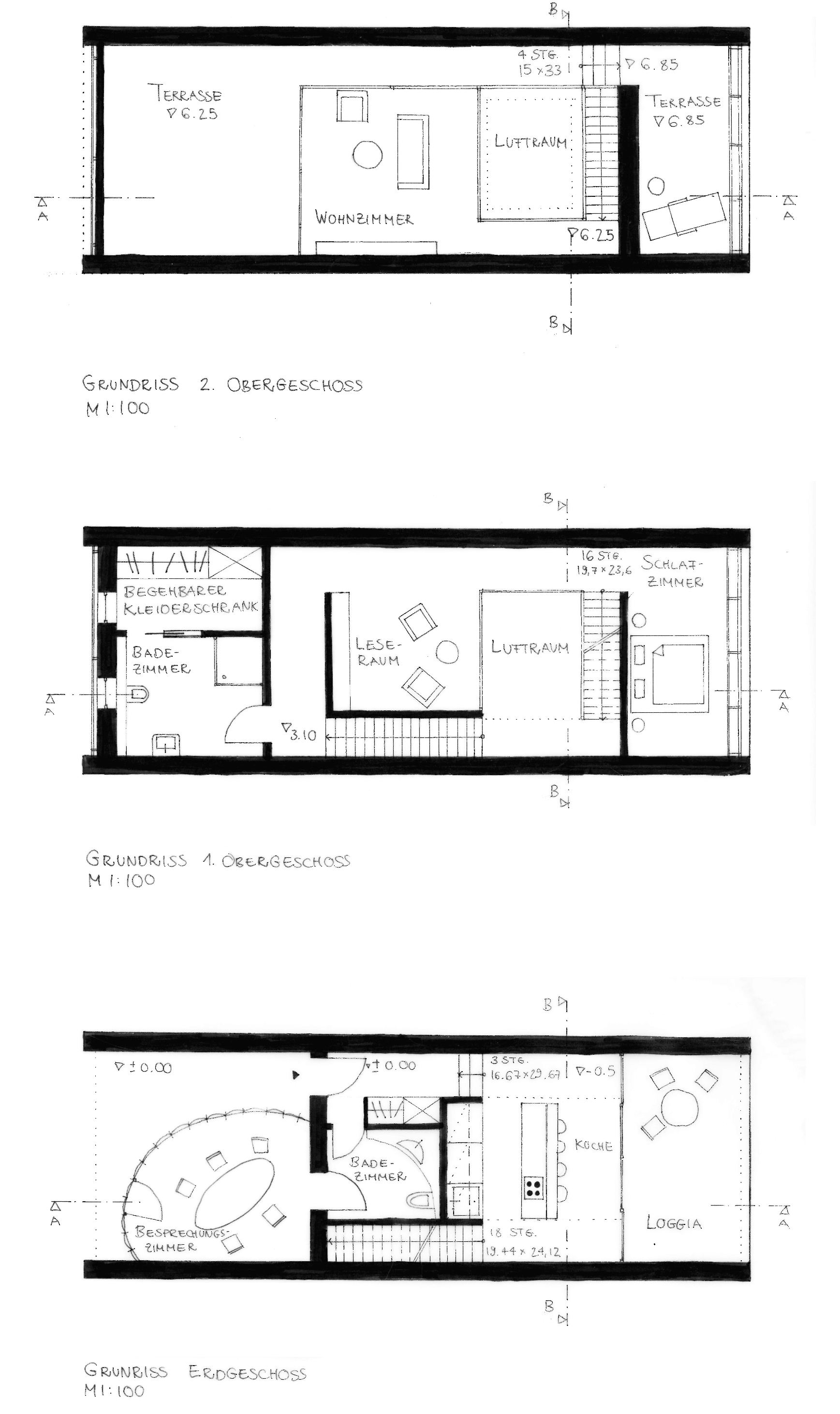 Stegreif 4 Grundrisse EG, 1. OG, 2. OG