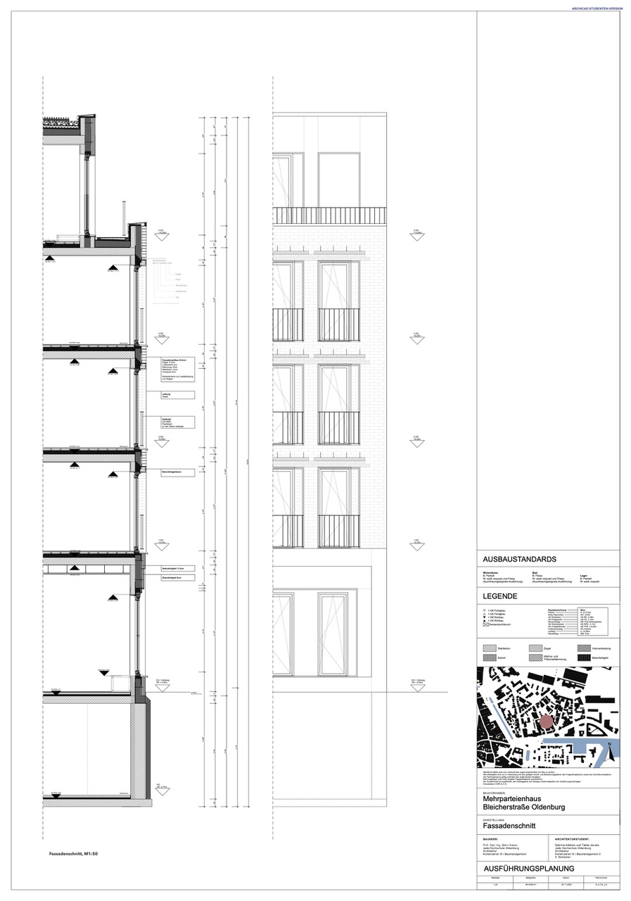 Fassadenschnitt und Fassadenansicht