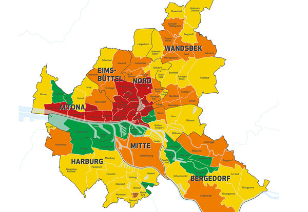 Hamburger Stadtteilkarte zur Gentrifizierungsstudie