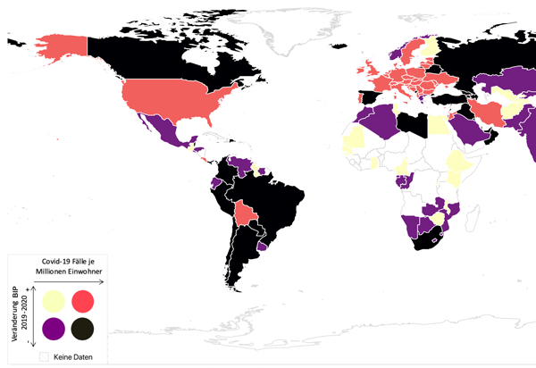 Weltkarte: COVID-Ausbreitung und Bruttoinlandsprodukt weltweit