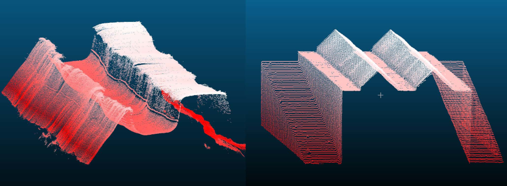 Punktwolke eines Kautschukextrudats und des Kalibrierkörpers aus LS-Daten