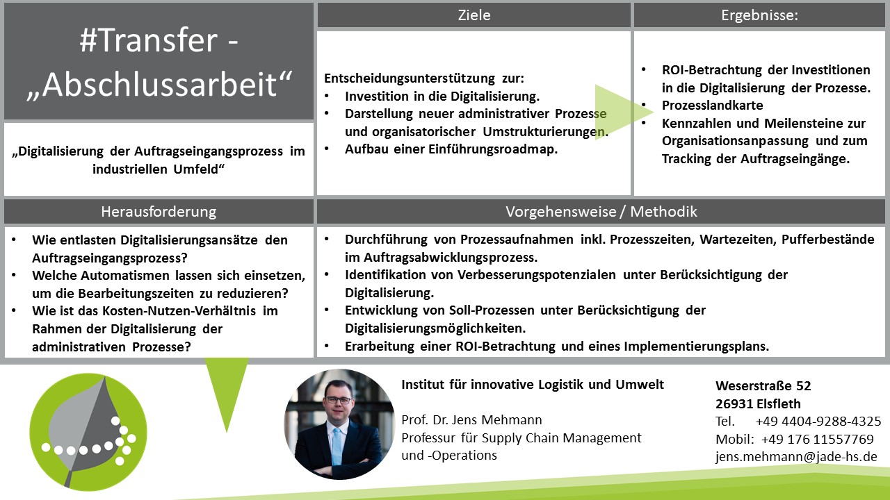 „Digitalisierung der Auftragseingangsprozess im industriellen Umfeld“