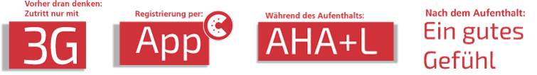 Zutritt nur mit 3G, Registrierung per App, beim Aufenthalt die AHA+L Regeln beachten und danach ein gutes Gefühl haben