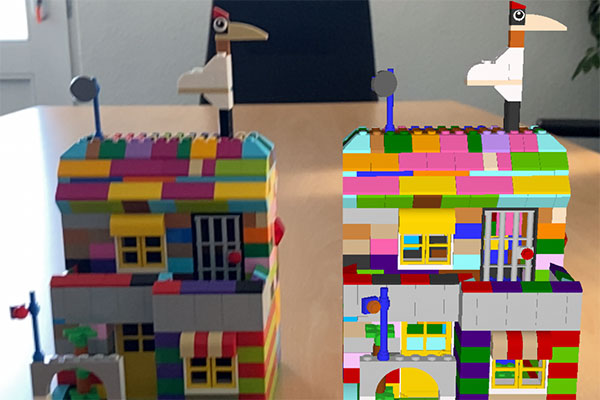 Bauwerk aus Lego und als virtuelles Modell
